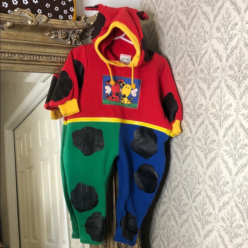 Vintage Wollypogs Colorful Dog Cartoon Hooded Knotted Ear Zip Winter Jumpsuit